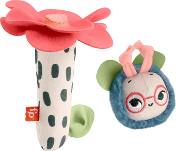 Fisher-Price Baby Toys Planet Friends Shake n Rattle Busy Bee Sensory Plush 2-Piece Set for Newborns Ages 3+ Months