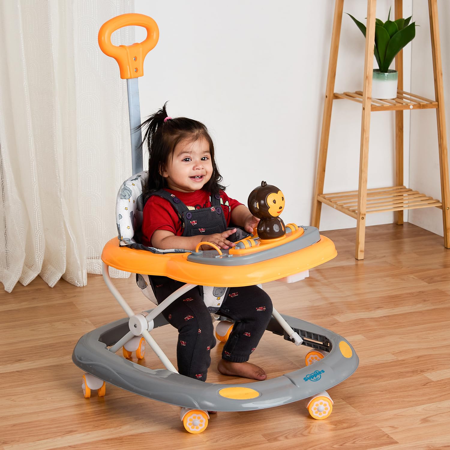 Amazon Brand  Supples Baby Activity Walker With Parental Handle | Bis Certified | 3Level Height Adjustment, Convertible Toy & 