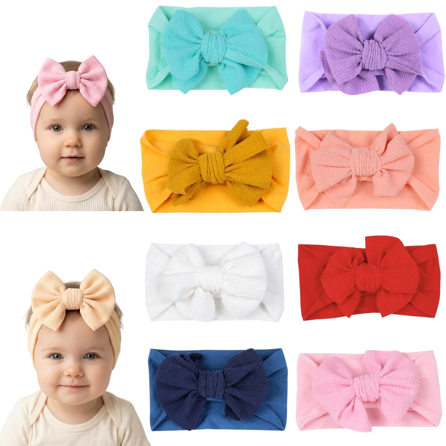 Anna Creations 8 Pcs Baby Headbands Cute Flower Baby Hairband Soft Elastics Stretchy Bow Head Bands Multicolor Hair Accessories 
