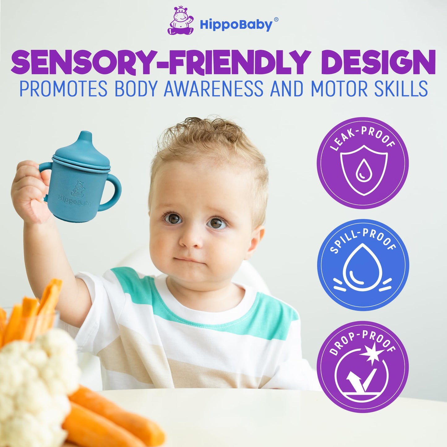 Hippobaby Silicone Transition Sippy Cup For 6+ Month Old | Includes 1 Toddler Straw Cup & 1 Sippy Cup With Handles 5 Oz| Baby Si