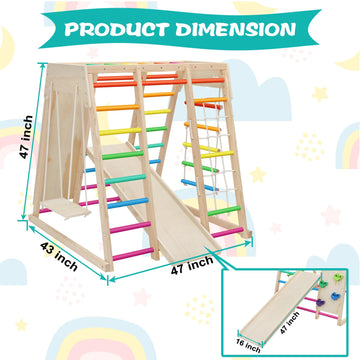 Edostory 7 In 1 Pikler Indoor Playground Jungle Gym Playset, Wooden Montessori Climber With Slide, Rock Climb Wall, Monkey Bars,
