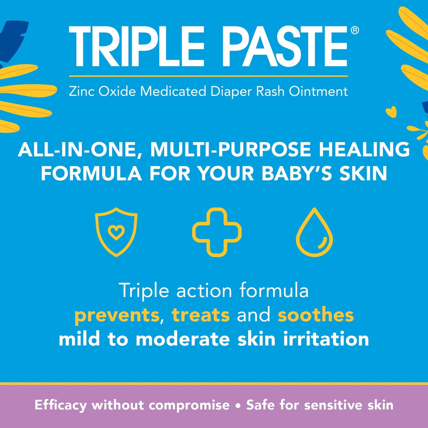 Triple Paste Multi-Purpose Baby Healing Ointment, 2 Oz Tube, Diaper Rash Cream And Skin Protectant For Hands, Face And Bottom Tr