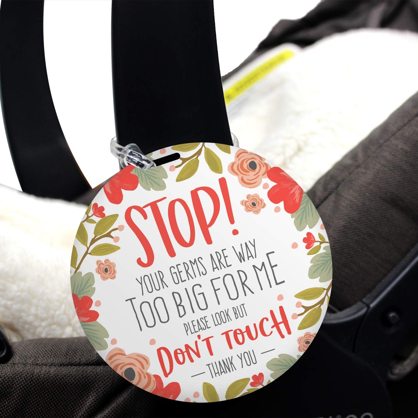 Canopy Street Stylish Floral Stop! Don'T Touch Baby Car Seat Sign/Modern Illustrated Baby Stroller Germ Tag