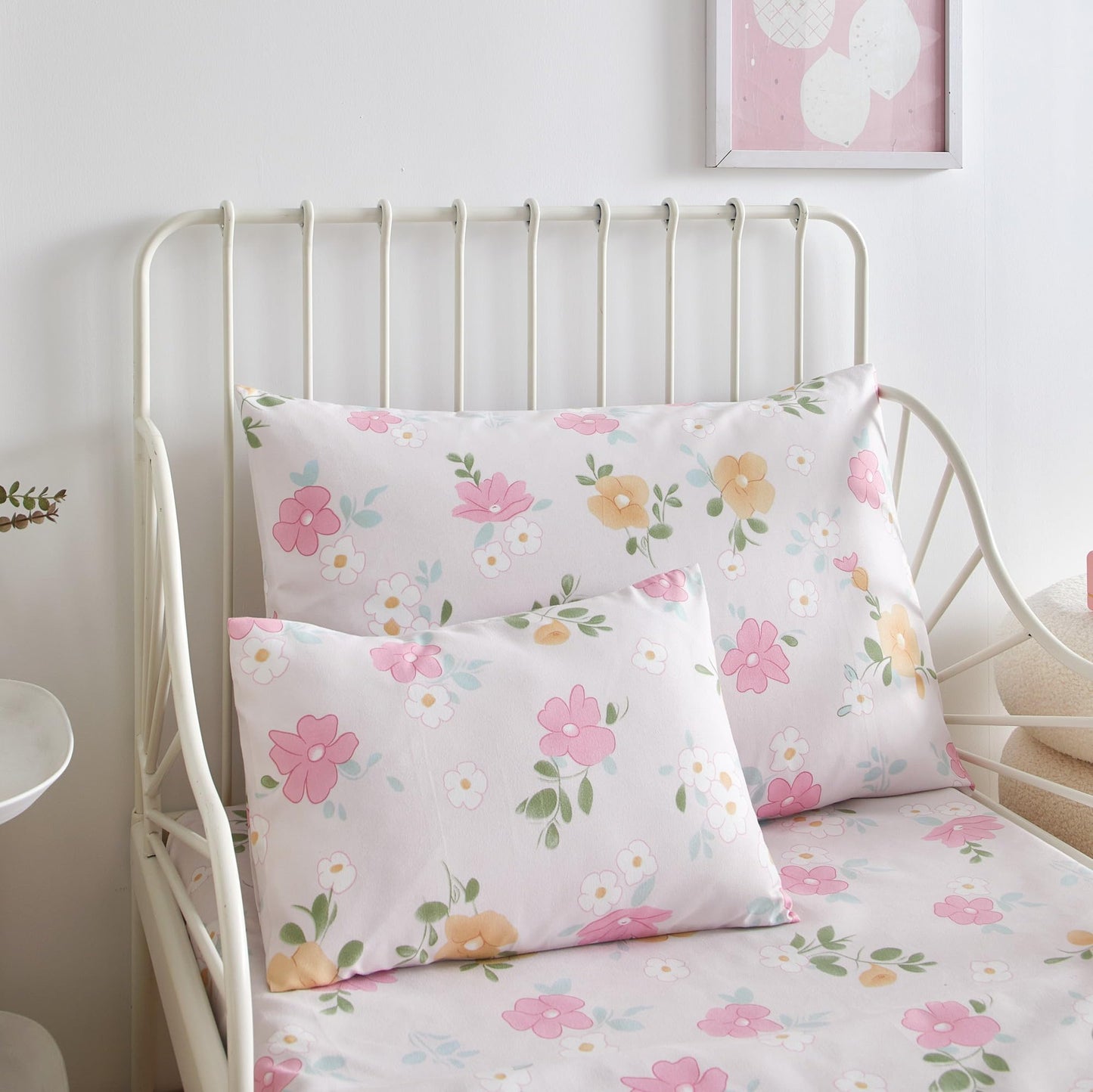 5 Peices Toddler Bedding Set For Girls Pink Floral Toddler Comforter Sheet Set In A Bag Pink Flower Kids Crib Bedding Set For Gi