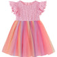 Rjxdlt Toddler Girl Dress Baby Girl Tulle Dress Flutter Sleeve Tutu Flower Girl Dress 6 Years Pink Rainbow 396