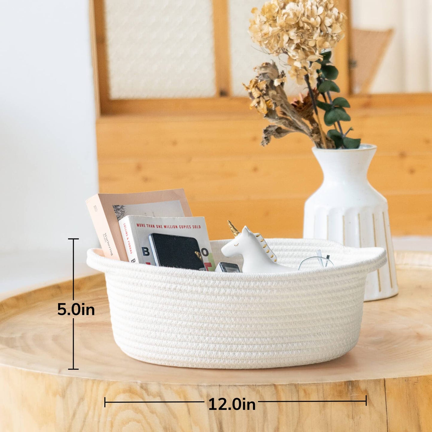 Goodpick Small Woven Rope Basket, Cute Baby Basket For Diapers, Towels, White Gift Basket For Kids, Baby Shelf Baskets For Nurse