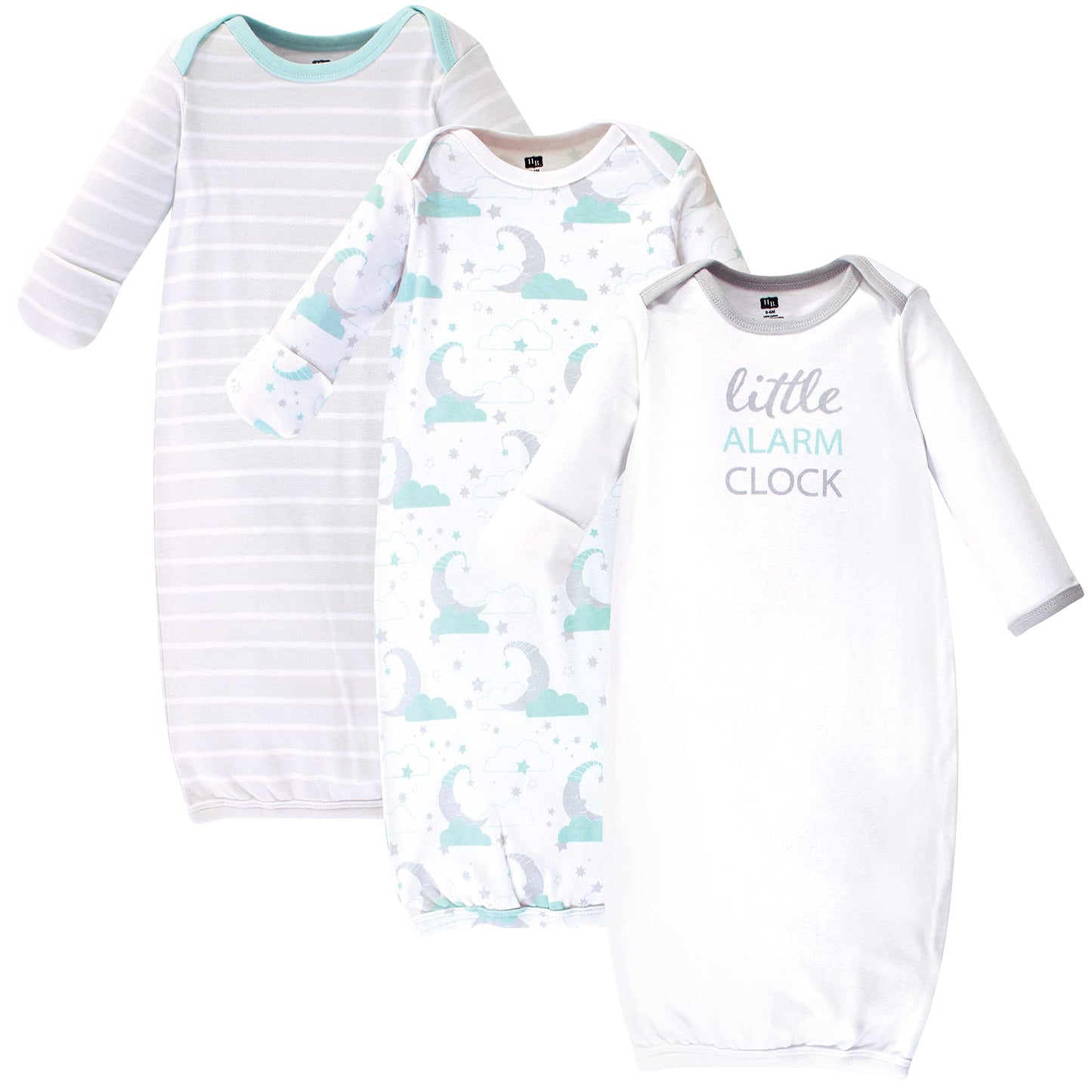 Hudson Baby Unisex Cotton Gowns, Alarm Clock, Preemie