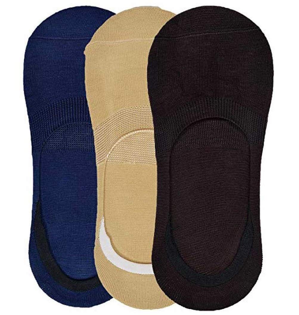 Plumbury MenS/WomenS Cotton Spandex Low Cut Liner Loafer SocksPack Of 3, Black/Beige/Blue