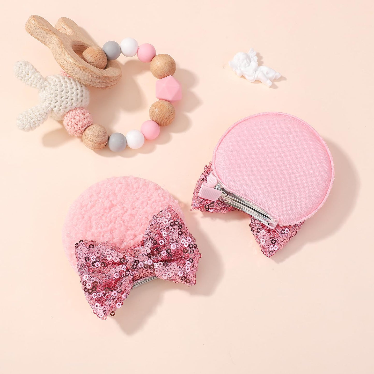 12Pcs Baby Girl Clips Mouse Ears Clips Bows With Sequin Polka Dot Bow Baby Hair Clips Bows For Girls