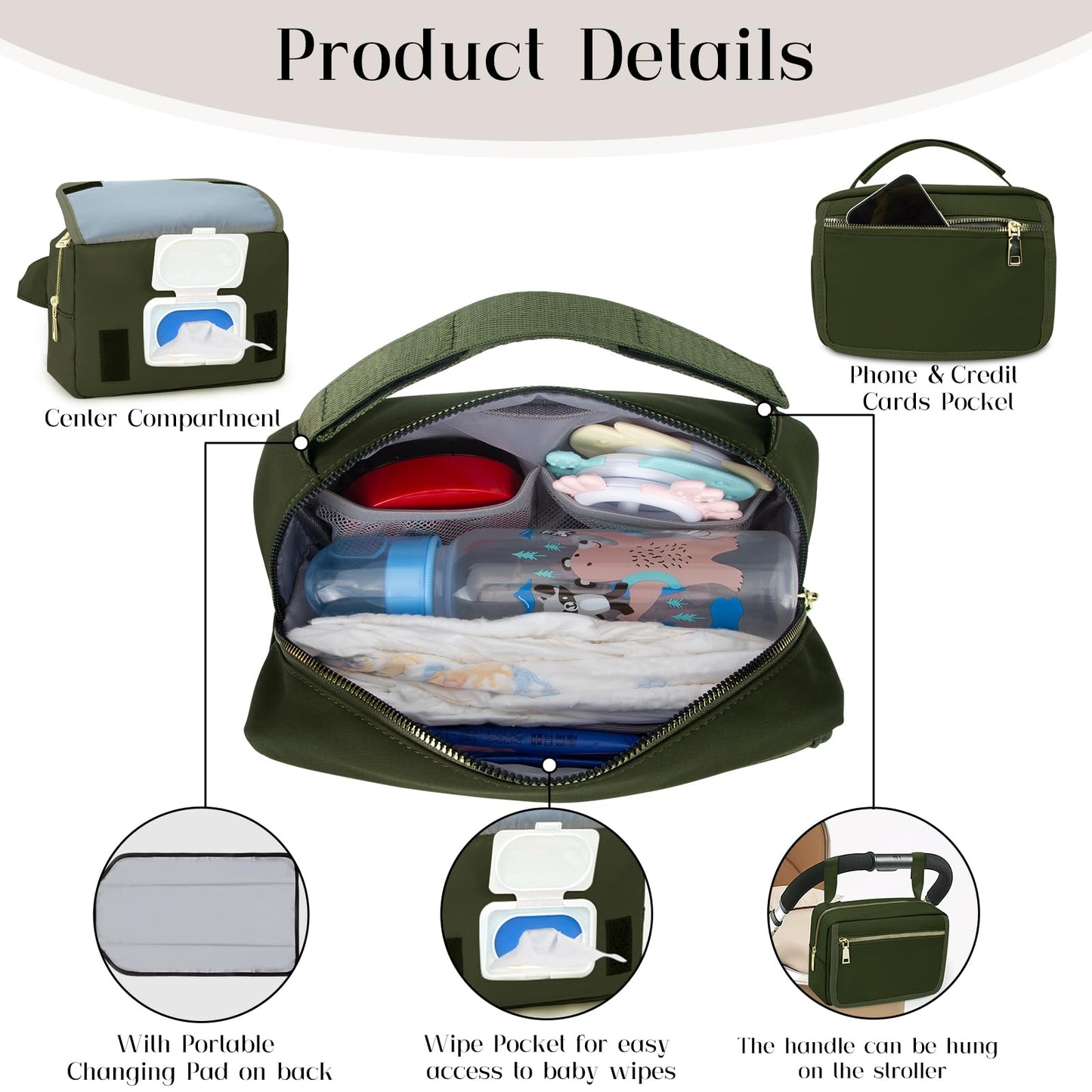 Printe Small Diaper Bag With Portable Changing Pad, Crossbody Diaper Pack With Wipes Pocket, Women Waist Bag For Travel Stroller