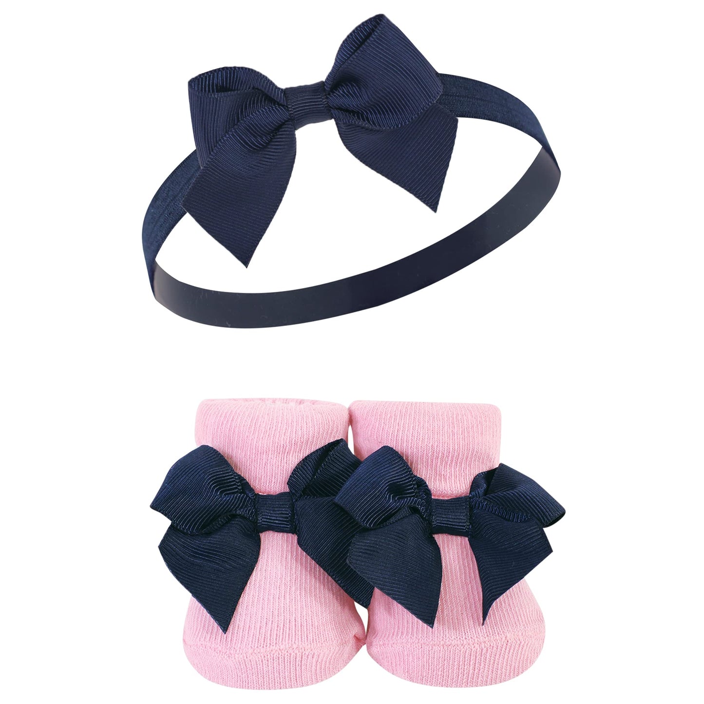 Hudson Baby Baby Girls' Headband And Socks Giftset, Navy White 10-Pack, One Size