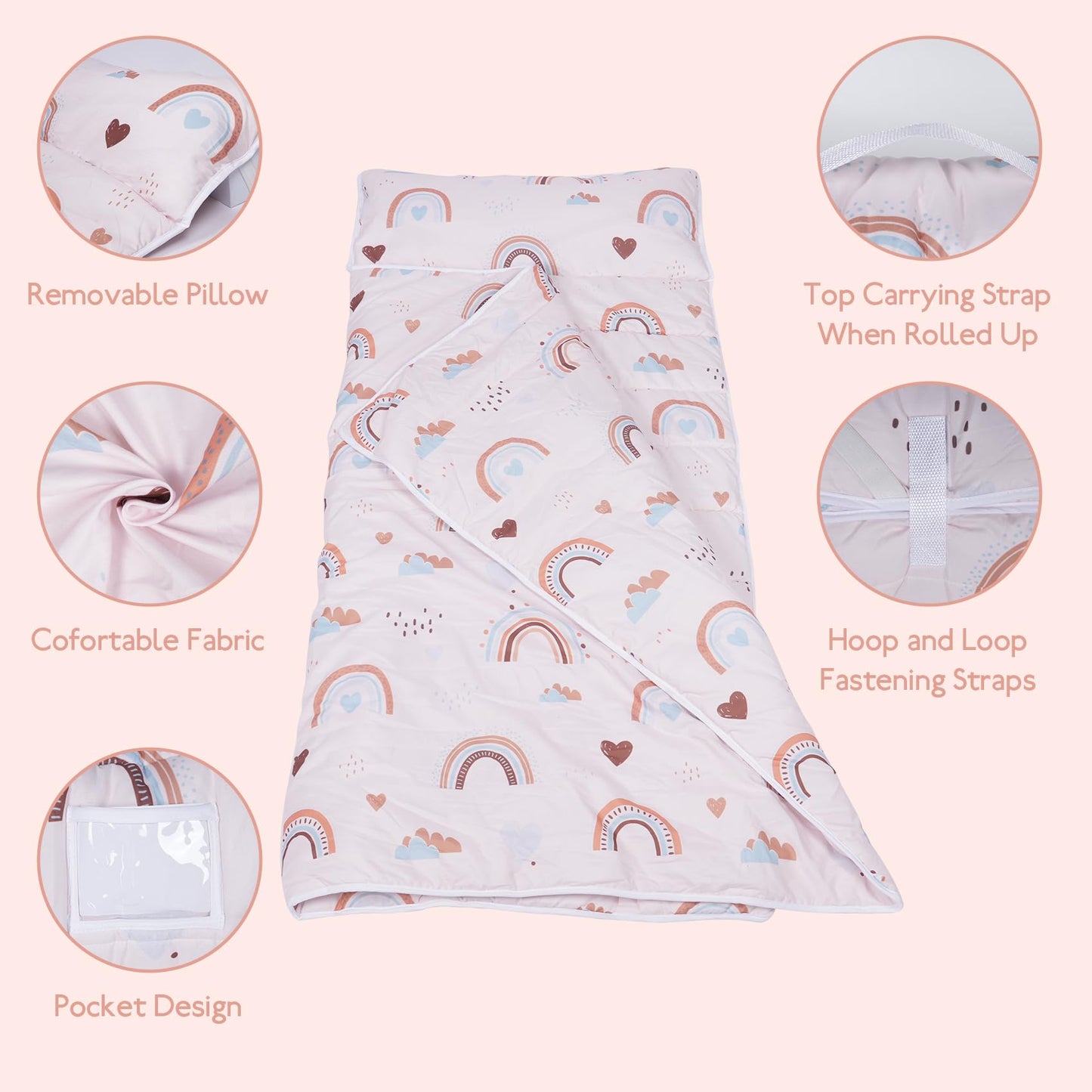 Toddler Nap Mat With Removable Blanket And Pillow, Extra Large Rolled Napping Mats,Toddler Sleeping Bag,Kids Sleeping Bag For Da