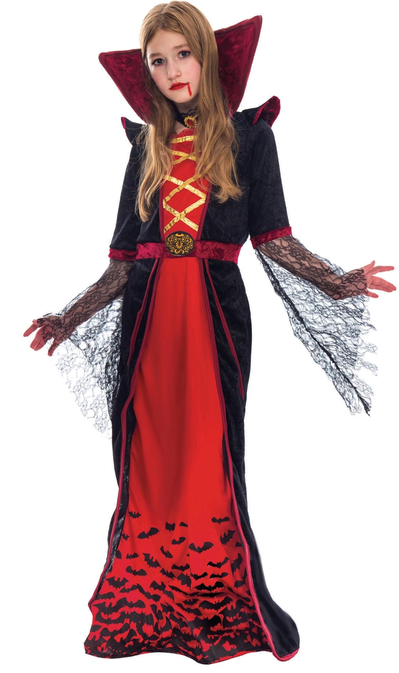 Spooktacular Creations Royal Vampire Costume For Girls Deluxe Set Halloween Gothic Victorian Vampiress Queen Dress Up Party-M(8-