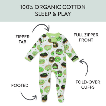Honestbaby Baby Celebration Sleep & Play Footed One-Piece Pajama Sleeper 100% Organic Cotton, Shamrock Sprinkles