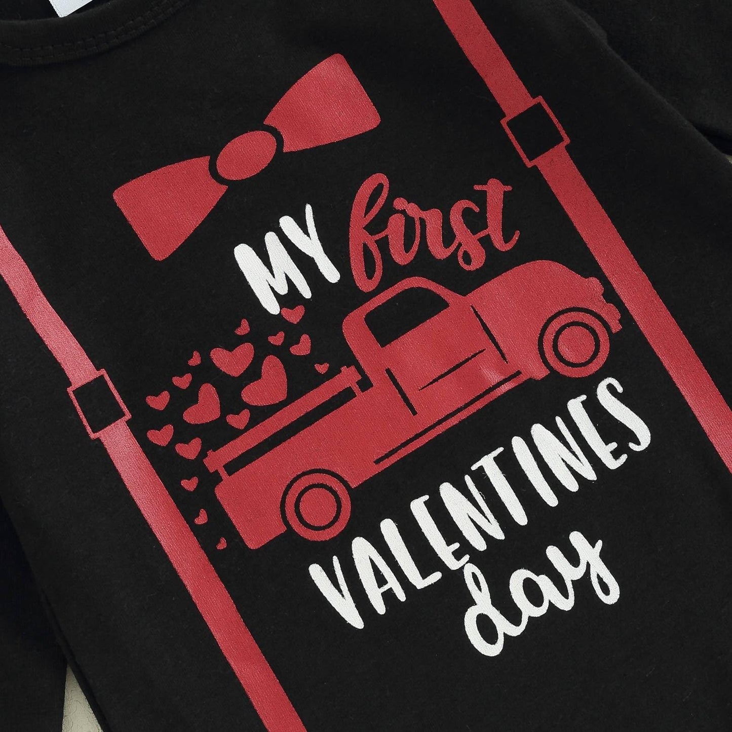 My First Valentines Day Baby Boy Outfit Long Sleeve Romper Onesie Jogger Pants Set Toddler Valentines Day Outfit(A-Black,12-18 M