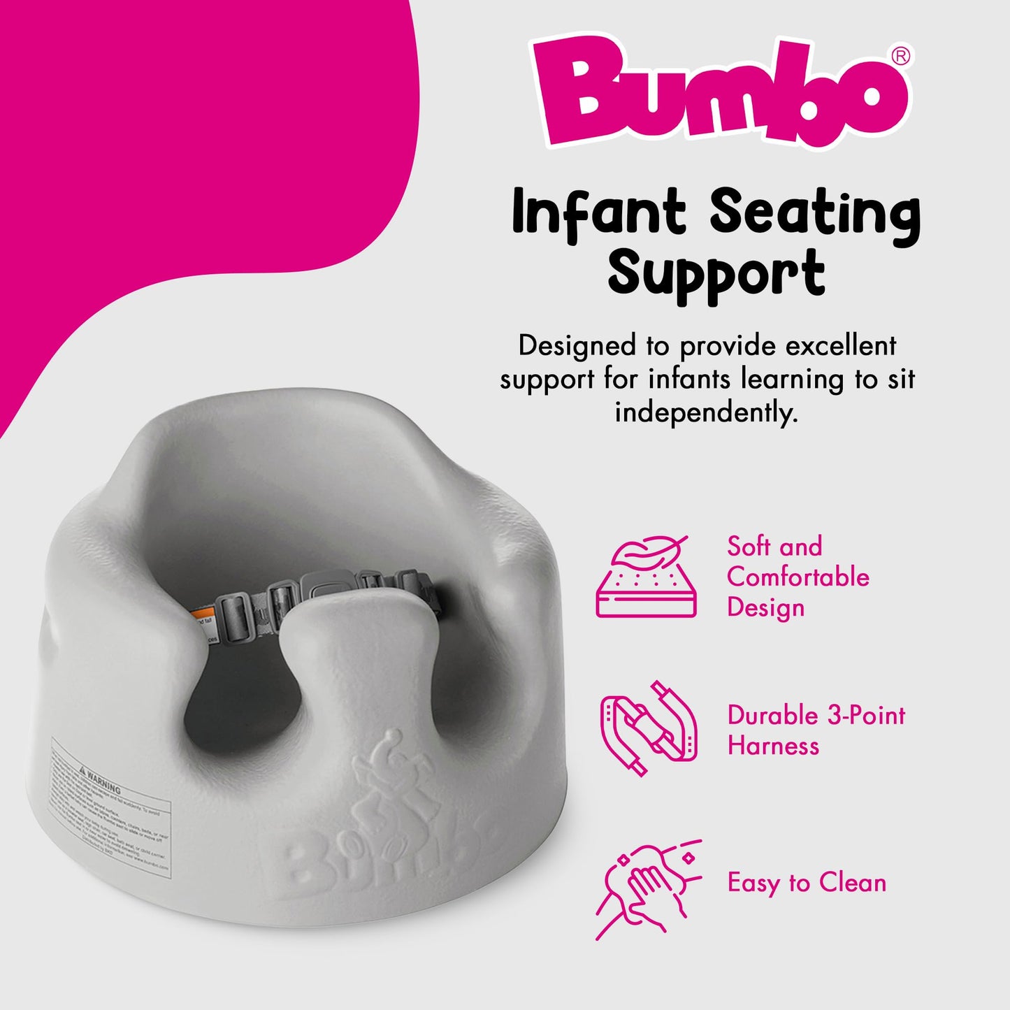 Bumbo Infant Floor Seat Baby Sit Up Chair, Baby Sitting Support For 3-12 Months With 3 Point Adjustable Safety Harness & Rounded