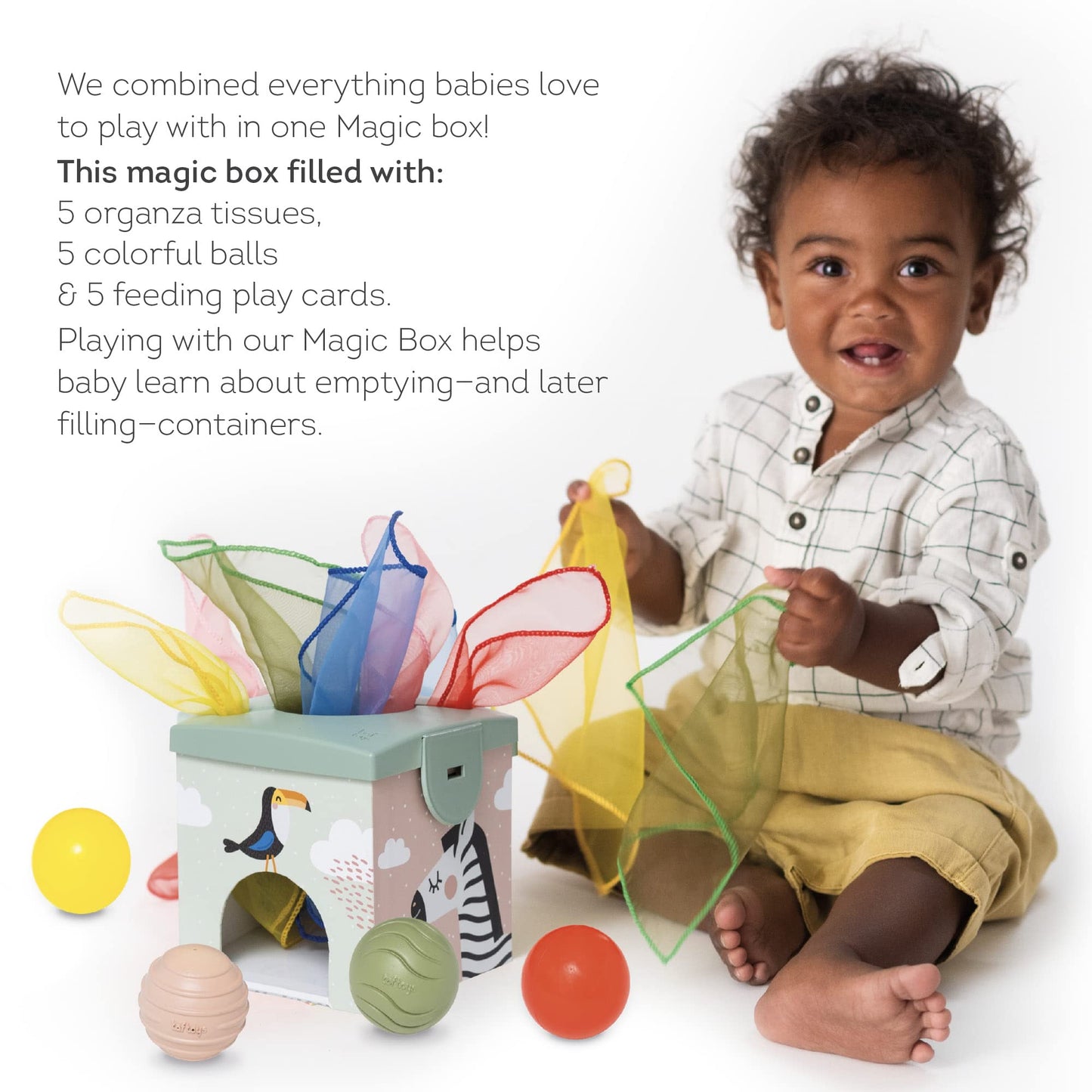 Taf Toys Sensory Baby Tissue Box, Object Permanence Box, Imaginary Play for Infants & Toddlers, Montessori Square Sensory Toys C