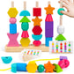 Montessori Wooden Beads Sequencing Toy Set, Stacking Blocks & Lacing Beads & Matching Shape Stacker for 2 3 4 5 Year Old STEM Pr