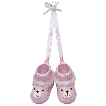 Hallmark Keepsake Christmas Ornament 2019 Year Dated, Baby Girls First Christmas Pink Teddy Bear Booties