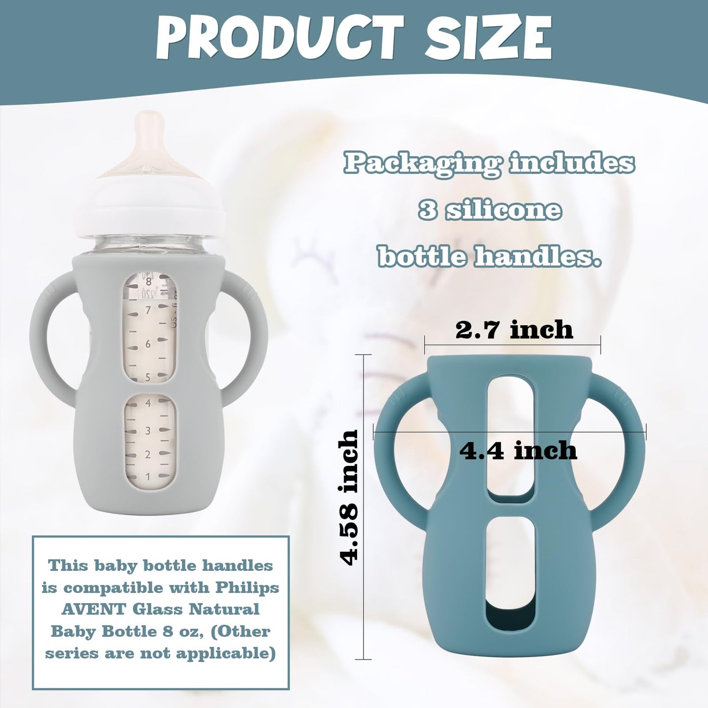 3 Pack Silicone Sleeves With Handles For Avent Natural Glass Baby Bottles, Anti Breakage Baby Bottle Holder, Compatible Philips
