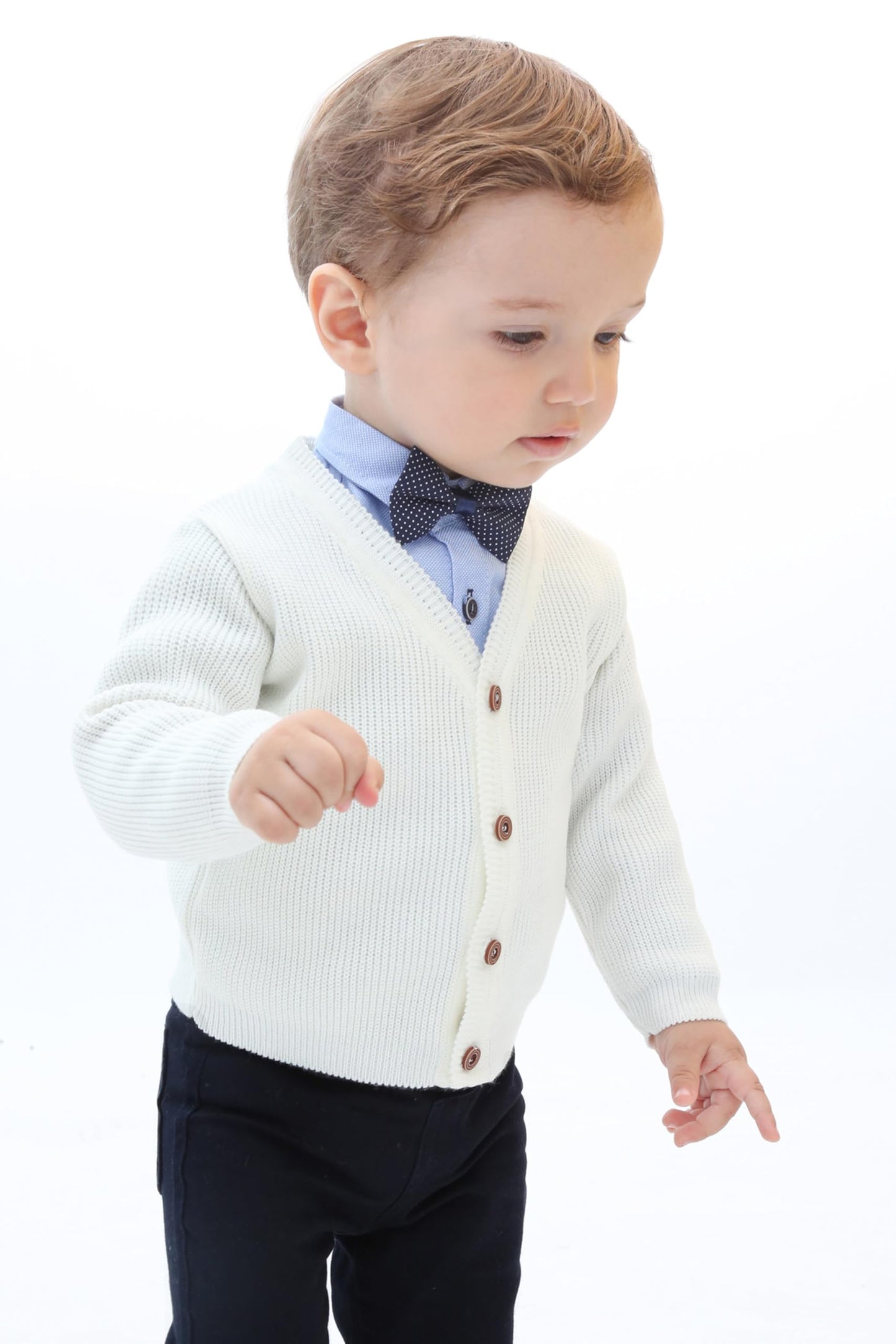 Lilax Baby Boys Basic Long Sleeve V-Neck Classic Knit Cardigan Sweater (Cream, 3-6 Months)