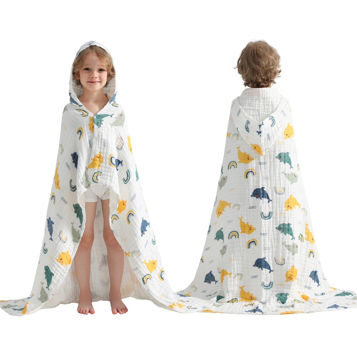 usbettas Hooded Kids Bath Towels,100% Mulsin Cotton Toddler Towels for Bathroom,Beach,Pool, Ultra Soft & Absorbent Quick Dry for