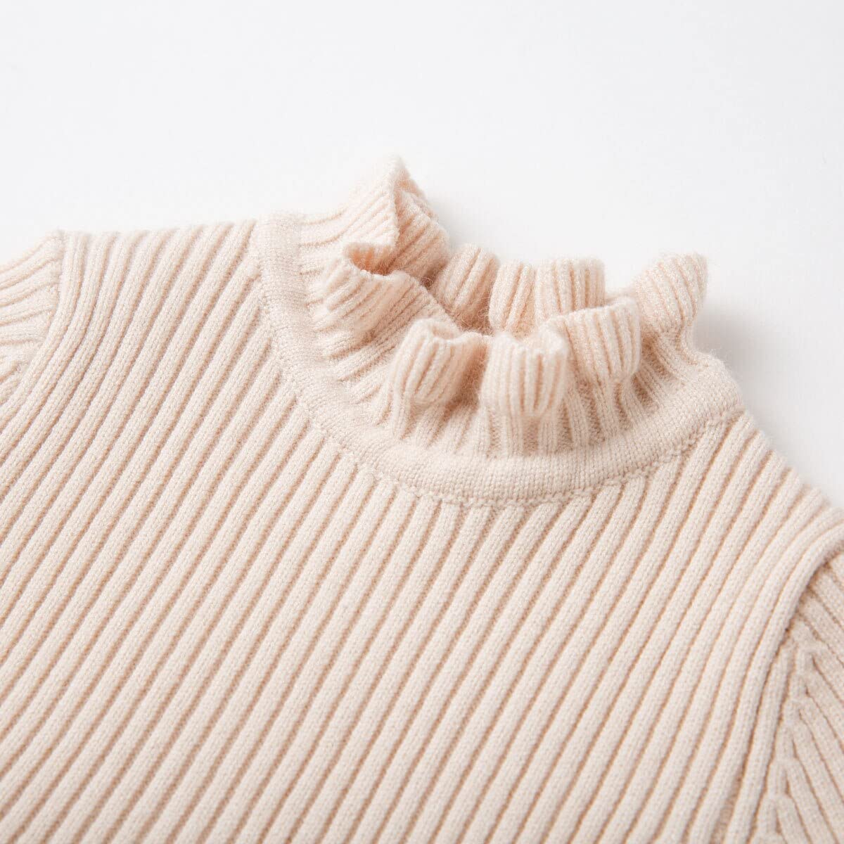Simplee Kids Little Girls' Long Sleeve Girl Dresses And Rompers Ribbed Knit Sweater Dress Apricot For 6 Months
