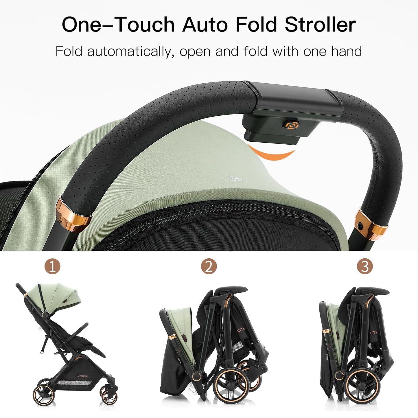 Gravity Folding Baby Stroller - Portable Toddler Stroller W/Adjustable Backrest & Canopy, Lightweight And Uv Protected, One-Hand
