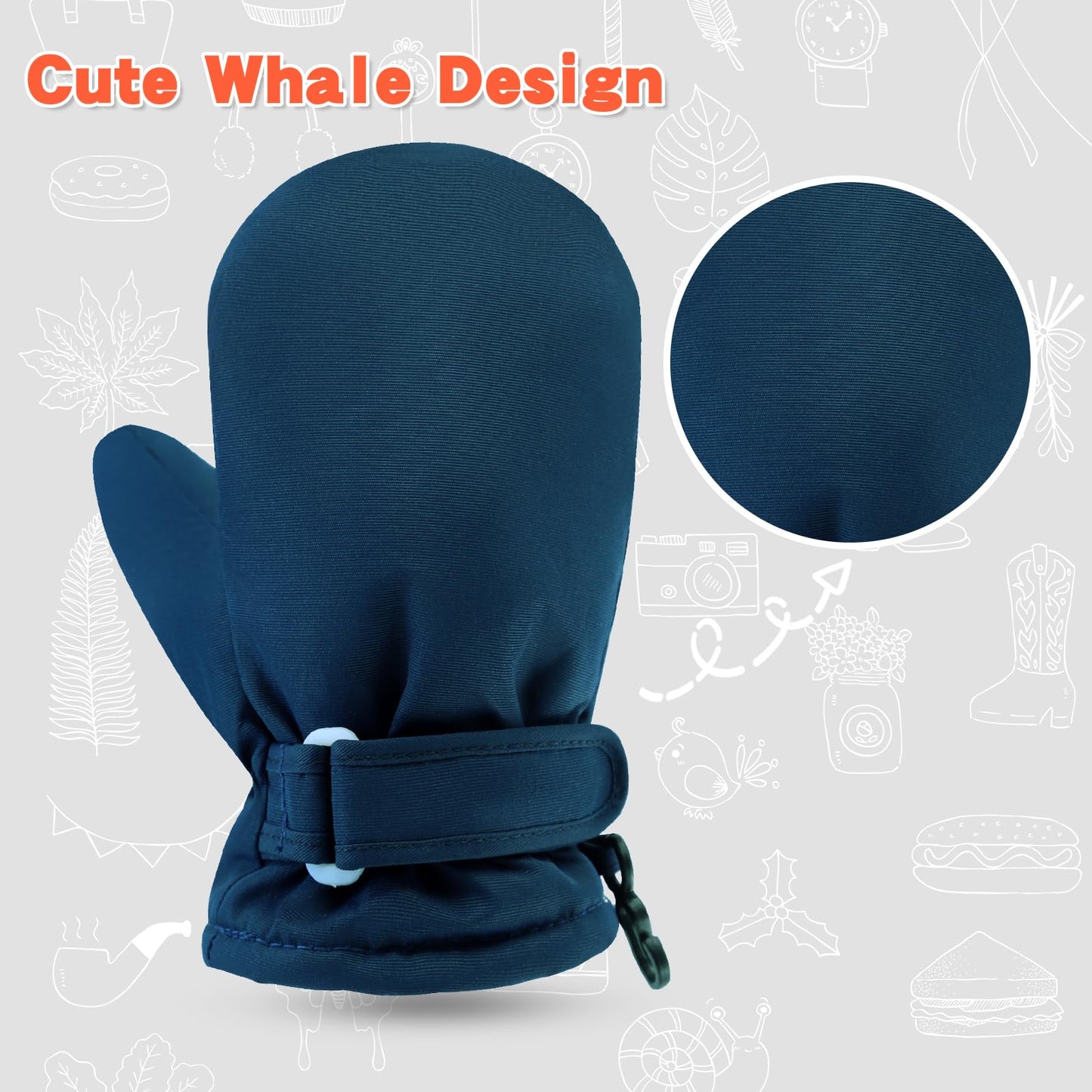 Bavst Toddler Waterproof Mittens Fleece Lined Baby Boys Girls Winter Warm Glove Kids Snow Infant Ski Mitten For 3M-5T (Navy, 3-1