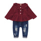 18 Months Girl Clothes 2T Toddler Baby Girl Outfits Ruffle Sleeve Top Blue Ripped Denim Jeans Boutique Baby Girl Clothes 18-24 M