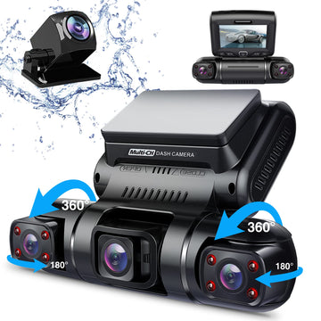 Pruveeo Dash Cam, 4 Channel Quad Camera Front, Left, Right And Rear, Front And Rear Inside, Gps, 256 Gb Max, D90