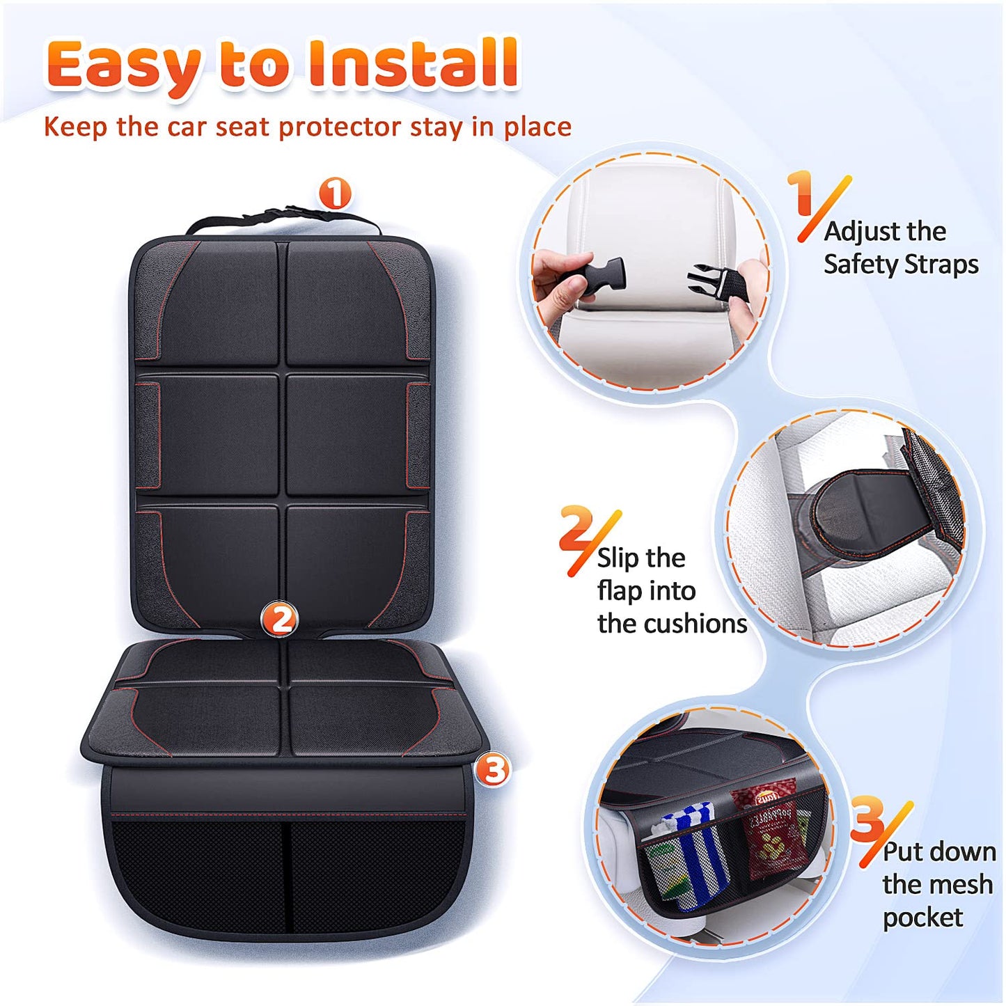 Gimars Car Seat Protector, 2 Pack, Waterproof 600D Fabric Carseat Protector Car Seat Cover For Child Car Seat With Nonslip Backi