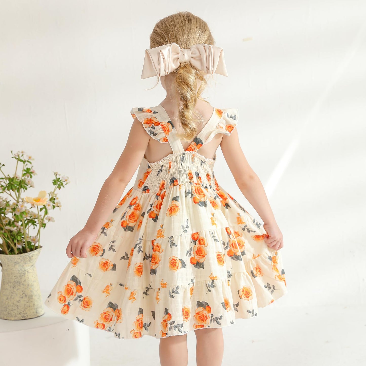 Younger Tree Toddler Baby Girl Dress Summer Outfits Flutter Sleeve Smocked Dress Kids Causal Boho Dresses Clothes (12-18 Months,