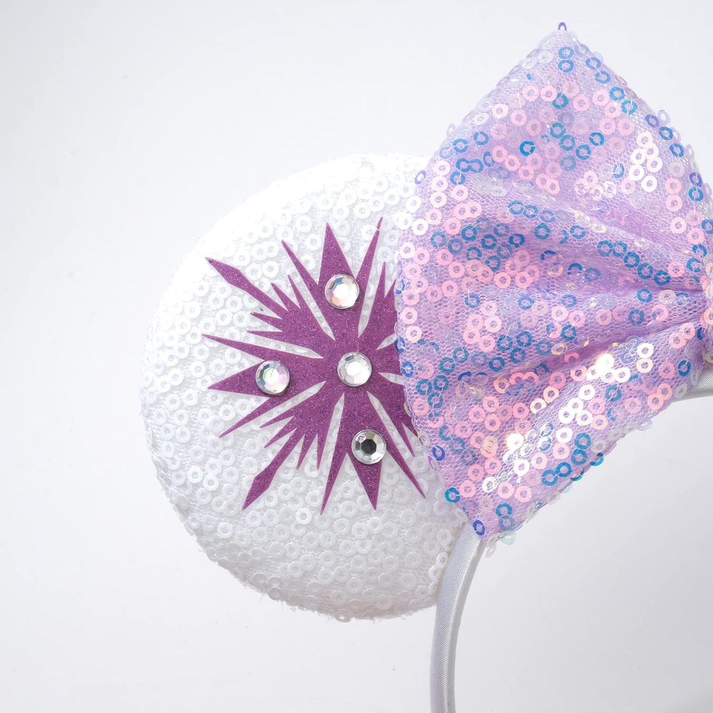 Foeran Mouse Ears Headbands Shiny Bows Mouse Ears Glitter Party Princess Decoration Cosplay Costume For Girls Women (Frozen Purp