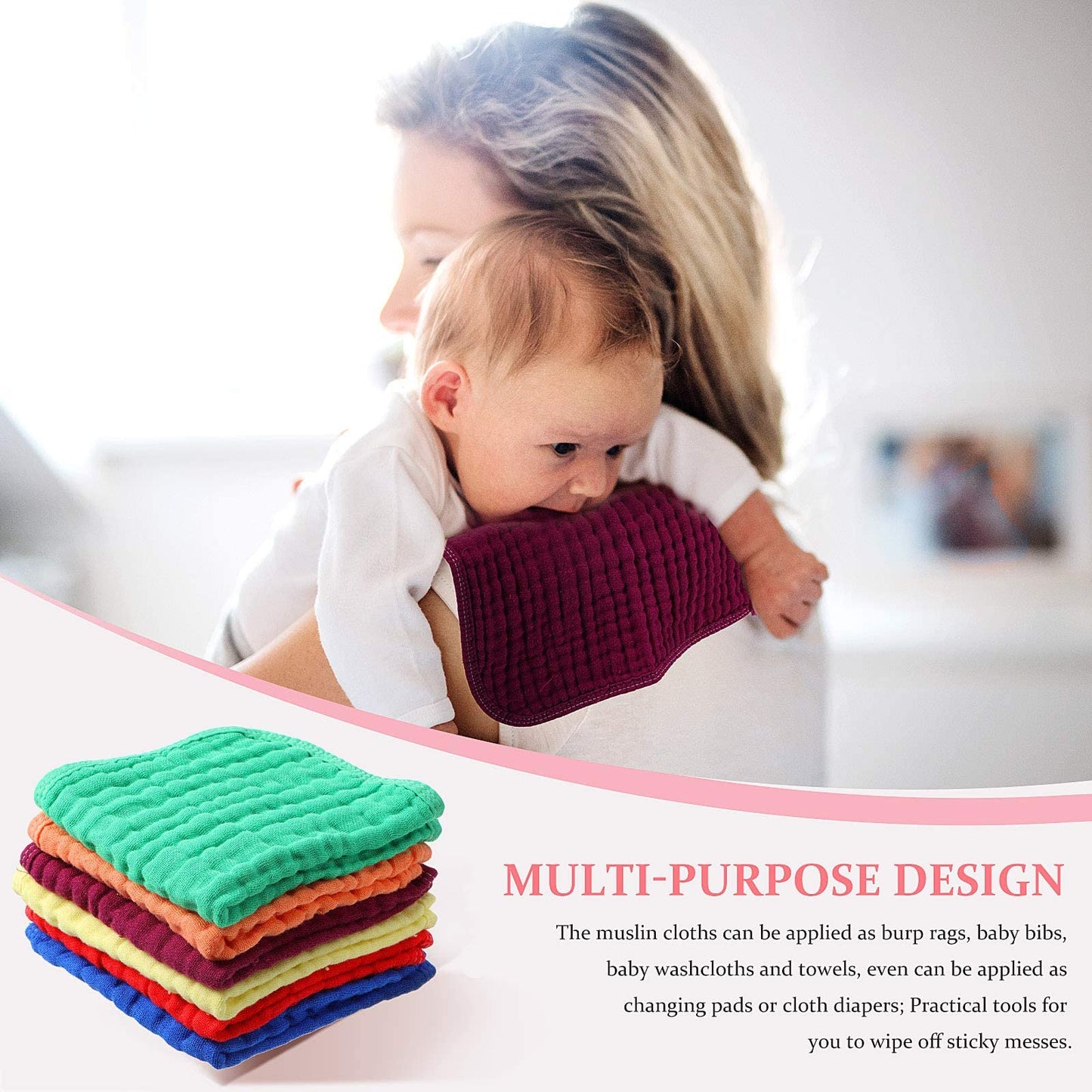 Irenare 6 Pcs Muslin Burp Cloths Pure Cotton Baby Burping Rags 20 X 10 Inch 6 Layers Spit Up Rags Large Soft Absorbent Multicolo