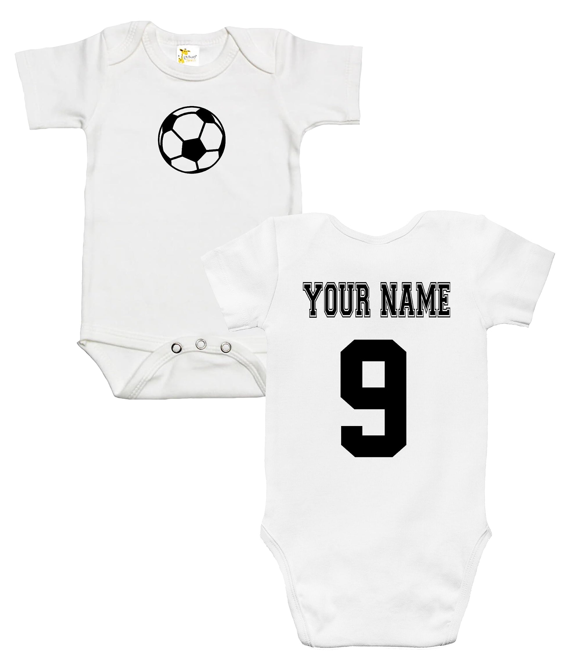 Rapunzie Baby Bodysuit - Custom Personalized Soccer Ball With Your Name And Number (0-3 Months)
