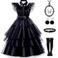 Yuegoo Black Costume Dress For Girls Halloween Costumes Cosplay Party Dress With Accessories 3-12Y (Black, 9-10 Years)