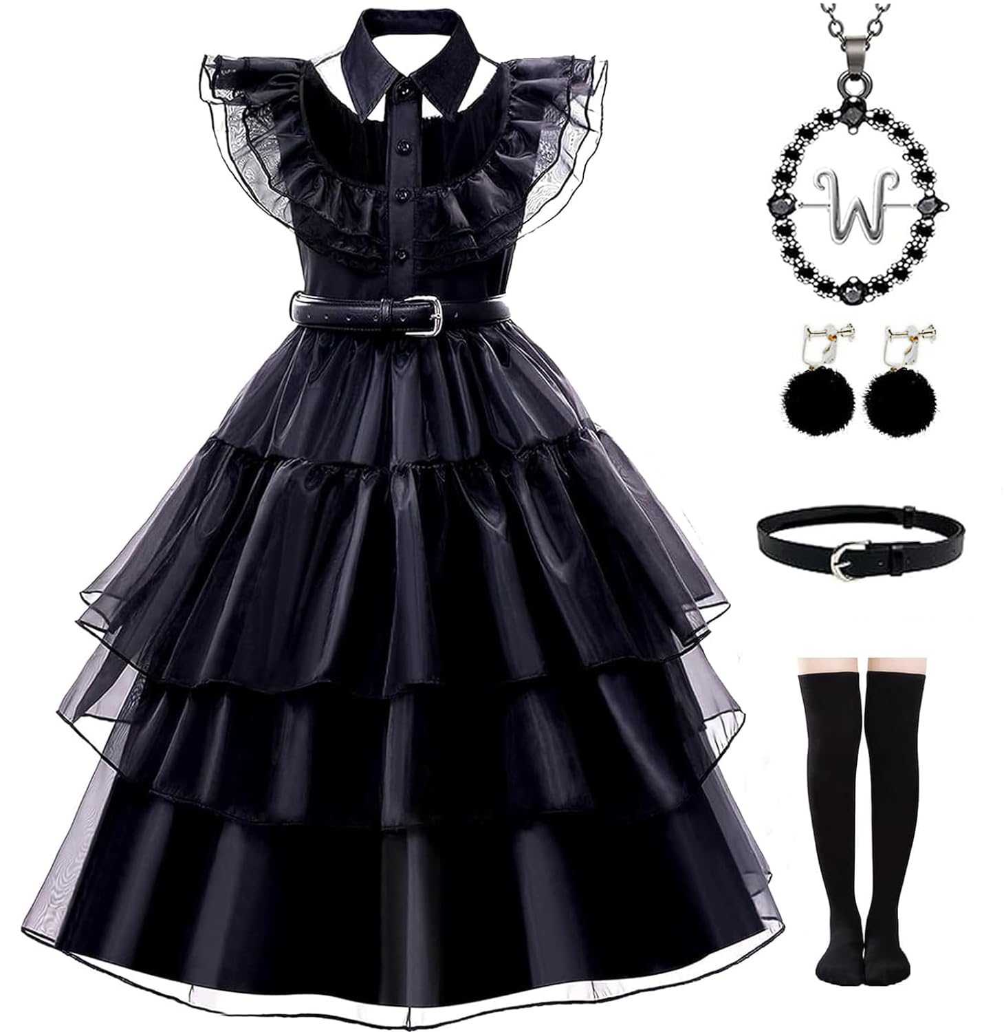 Yuegoo Black Costume Dress For Girls Halloween Costumes Cosplay Party Dress With Accessories 3-12Y (Black, 9-10 Years)