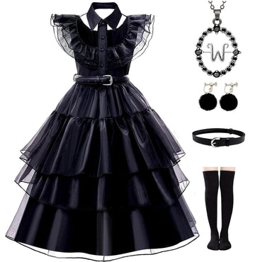 Yuegoo Black Costume Dress For Girls Halloween Costumes Cosplay Party Dress With Accessories 3-12Y (Black, 9-10 Years)