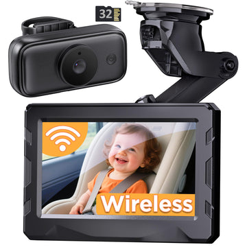 NUOTUN Wireless Baby Car Camera - 40Hrs Battery Life& 940mn Night Vision, 4.3 HD Car Baby Monitor 1080P Video, 32GB Card Inclu