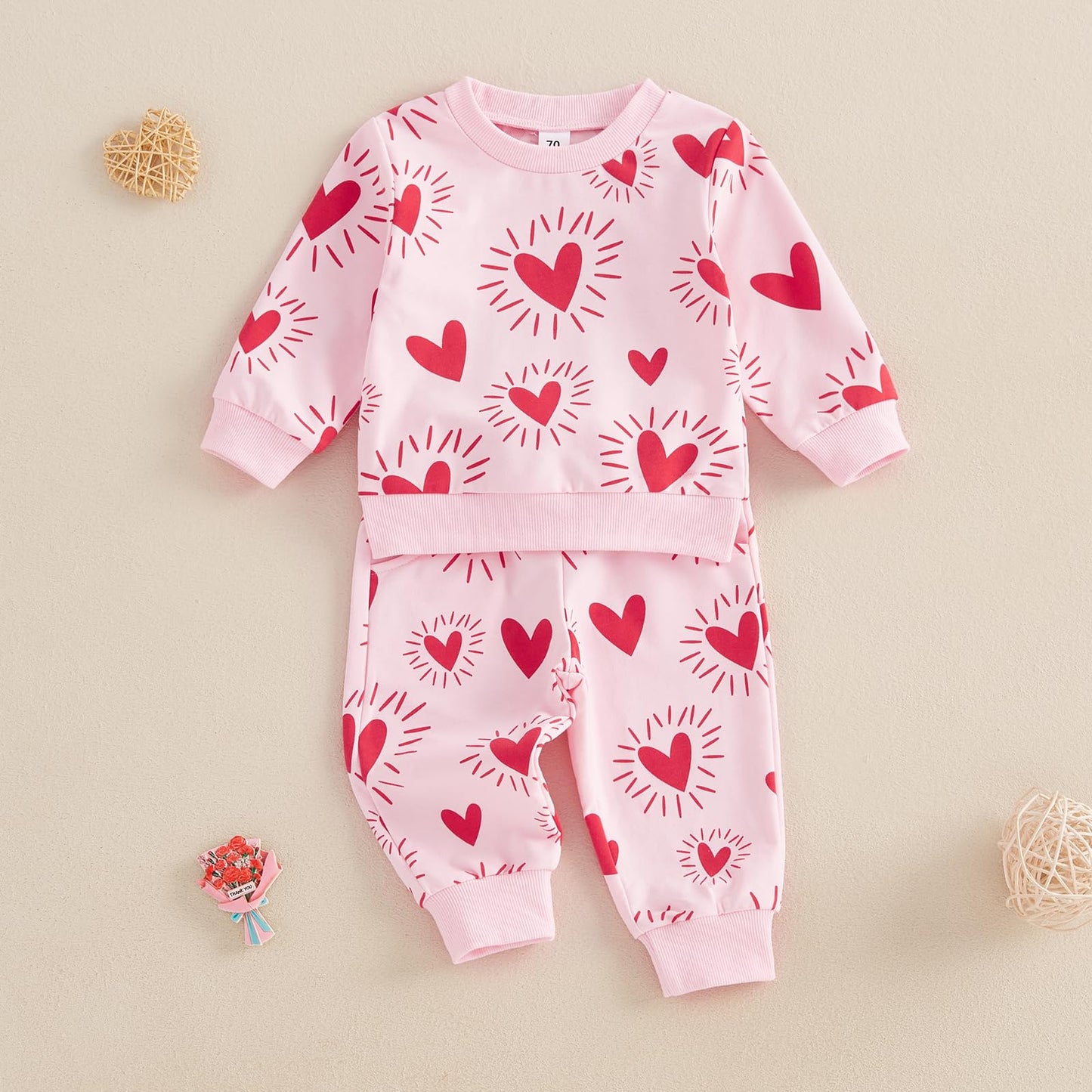 Ayalinggo Toddler Baby Girl Valentines Outfit Love Heart Shirt Long Sleeve Sweatshirt Casual Pants Valentines Day Clothes (Pink