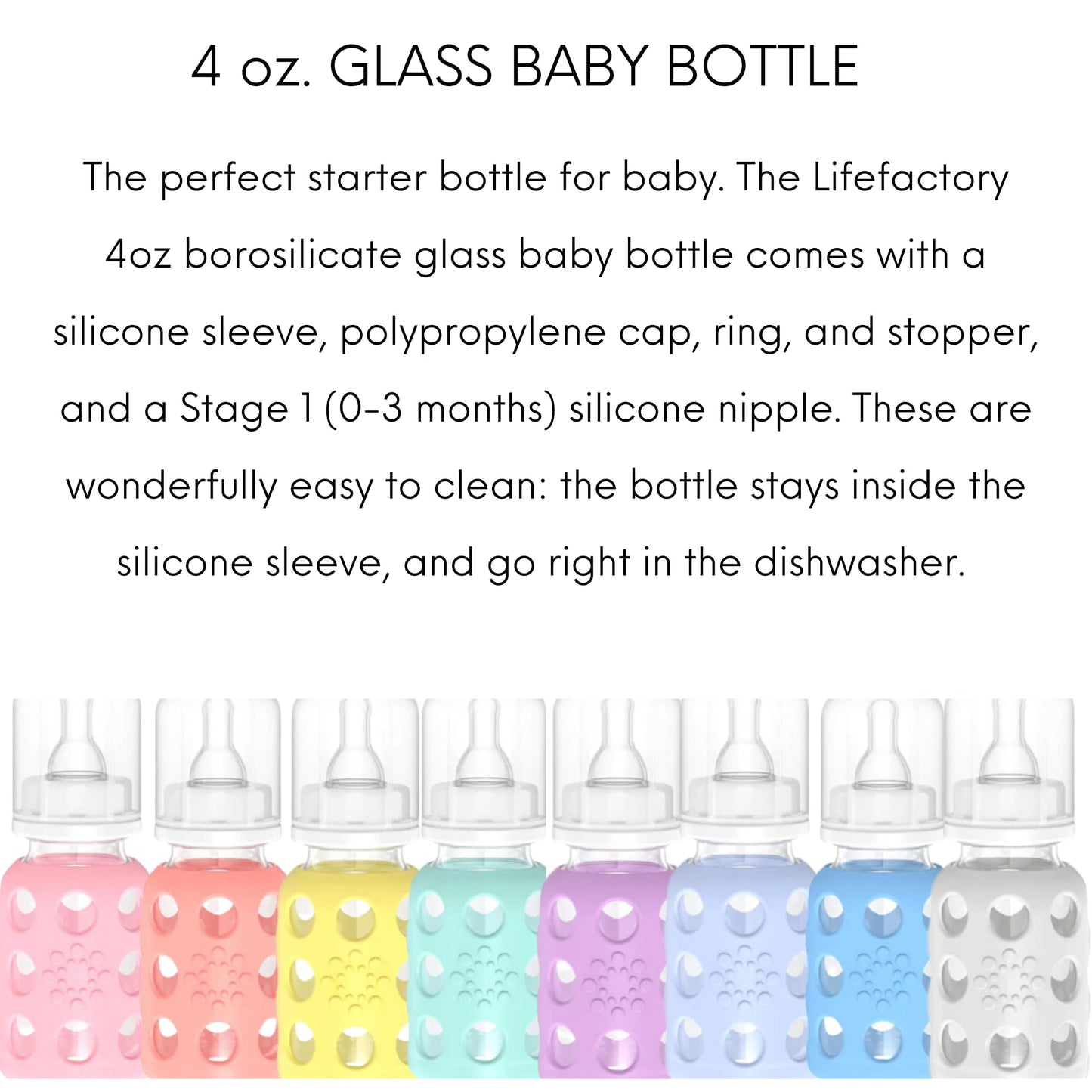 Lifefactory Glass Baby Bottles With Silicone Protection - 4-Pack, 4 Oz/9 Oz Bottles, (1- Pink, 1- Raspberry, 1- Lavender & 1- Gr