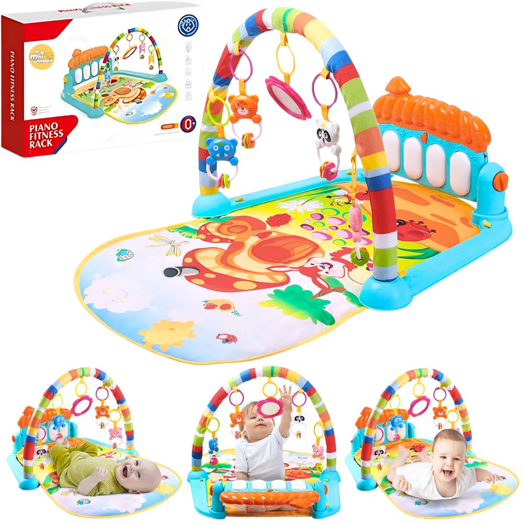Mini Wonders Baby Gym Play Mat With Hanging Toys | Tummy Time Activity Gym For Newborns | Soft Mat With Rattles & Mirror | Senso