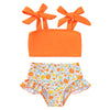 Younger Tree Toddler Girls Two Pieces Swimsuit Color Block Stripe Swimwear Summer Beach Bathing Suit 18M-5T(Yellow 5-6T)