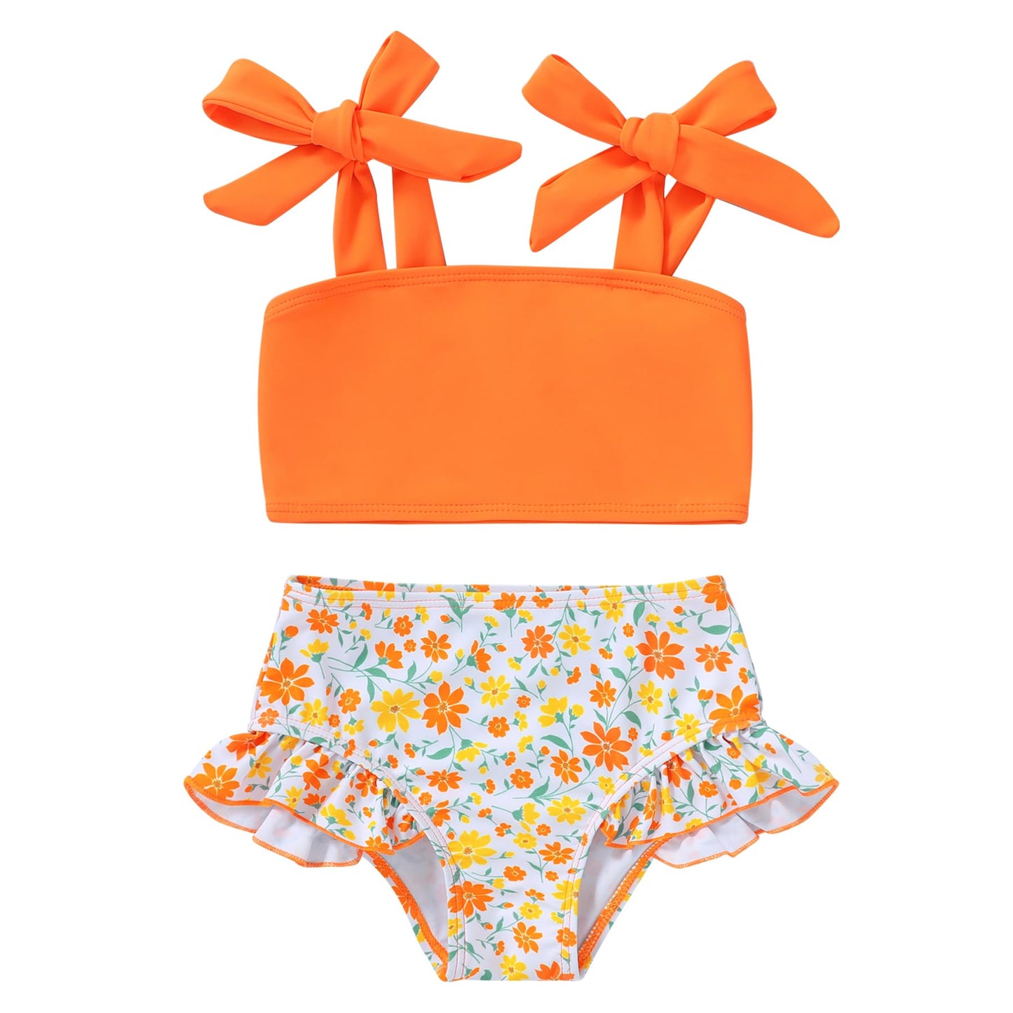 Younger Tree Toddler Girls Two Pieces Swimsuit Color Block Stripe Swimwear Summer Beach Bathing Suit 18M-5T(Yellow 5-6T)