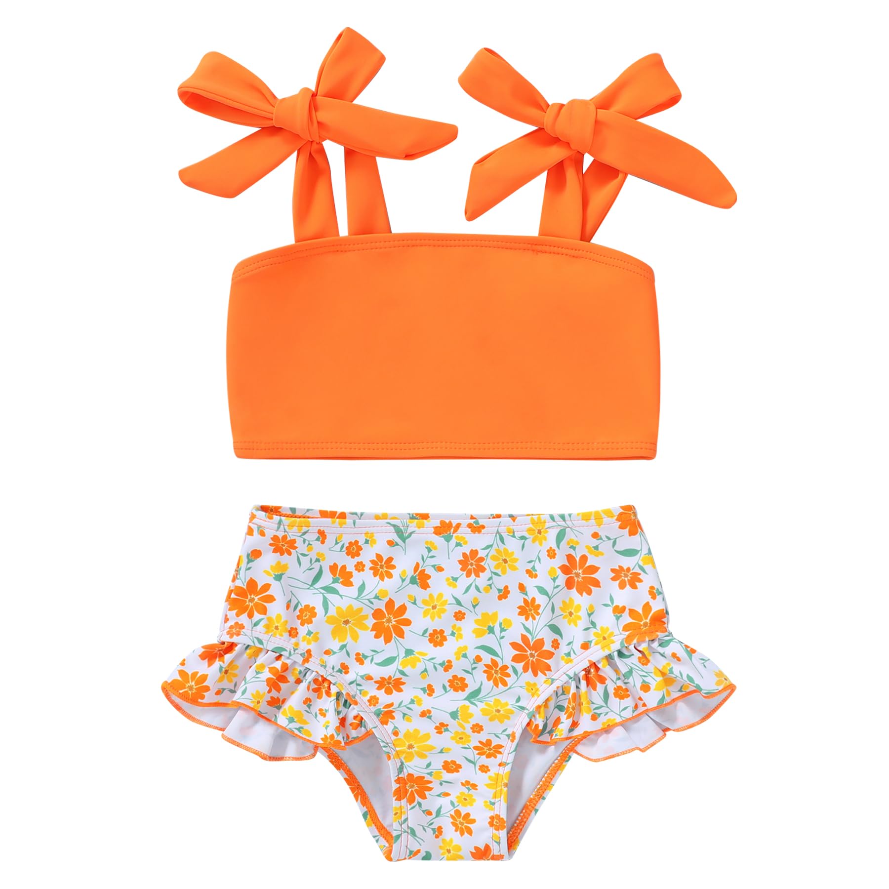 Younger Tree Toddler Girls Two Pieces Swimsuit Color Block Stripe Swimwear Summer Beach Bathing Suit 18M-5T(Yellow 5-6T)