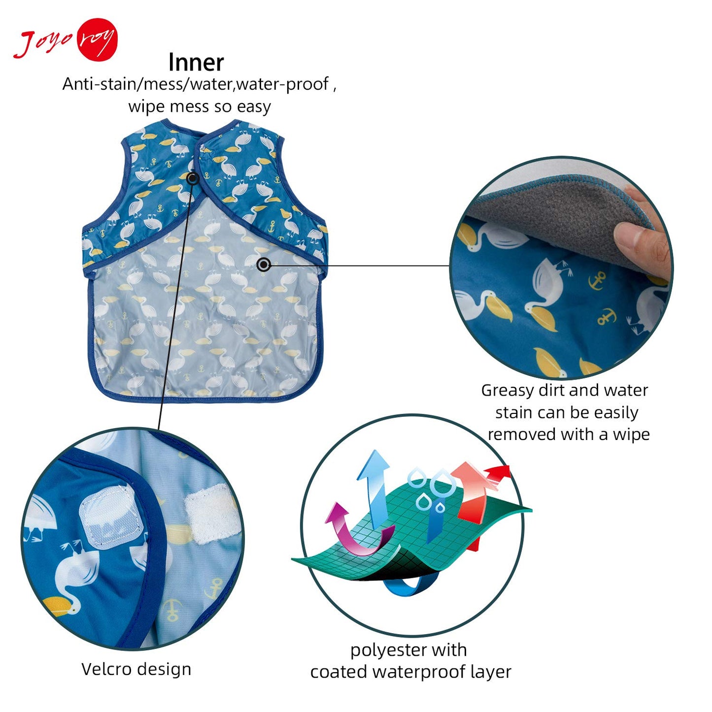 Joyo Roy Mess Proof Baby Bibs For Eating Waterproof Toddler Bibs 1-3 Years Soft Machine Washable Sleeveless Baby Smock Bib For B