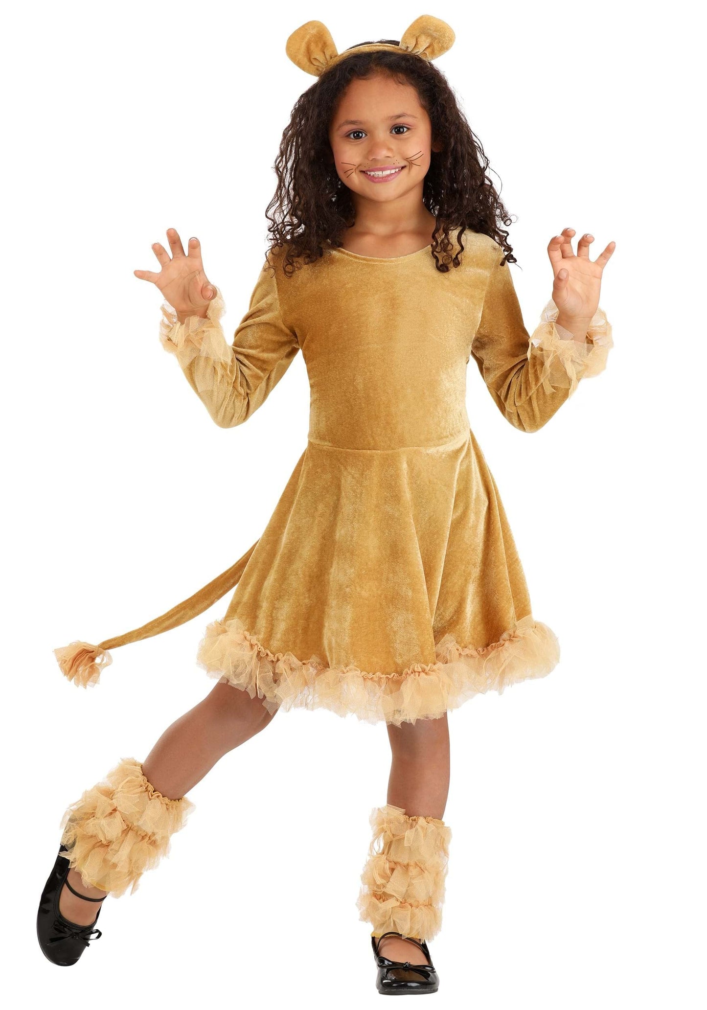 Kids Adorable Lady Lion Costume | Jungle Cat Animal Dress with Headband, Tail for Halloween or Dress Up Party