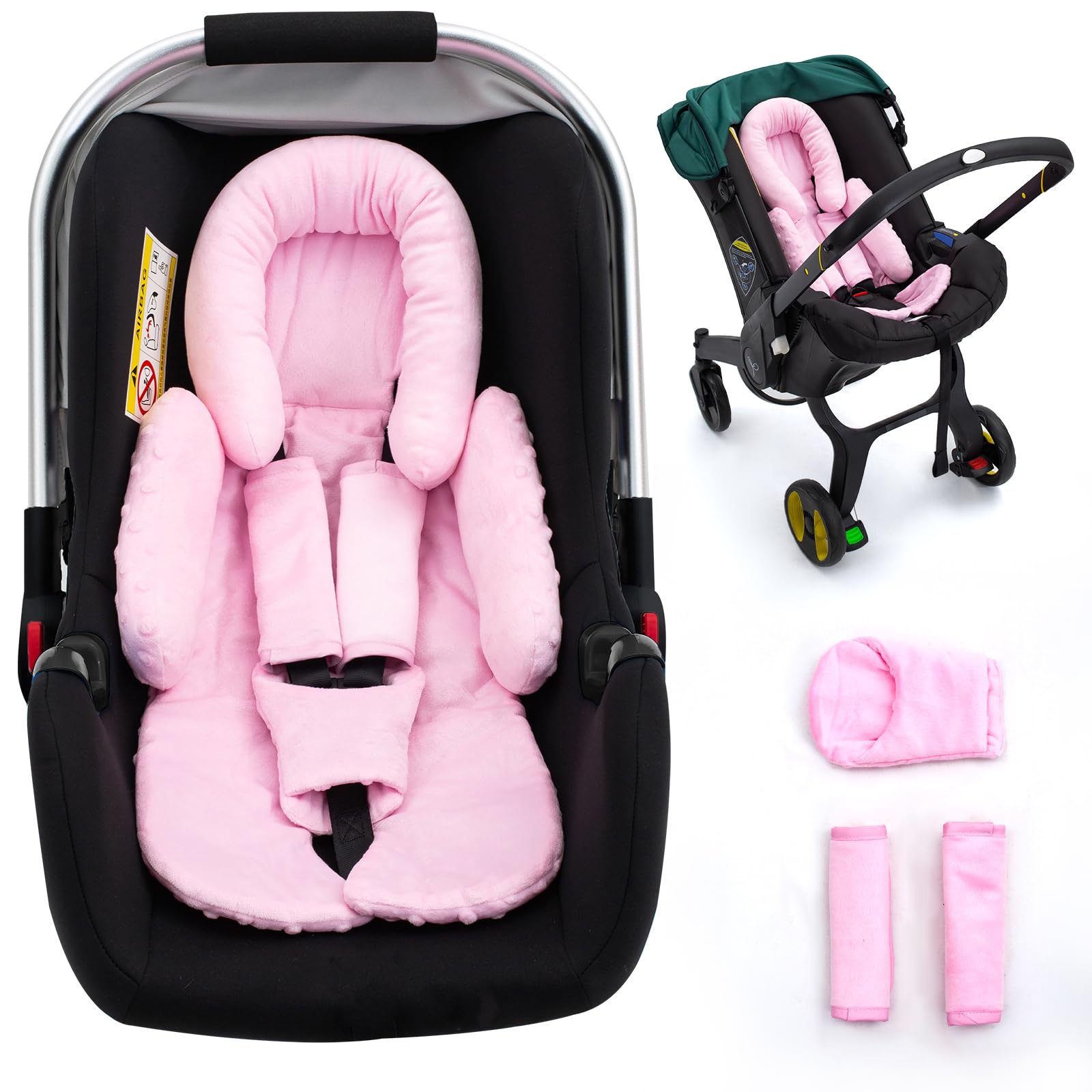 Infant Car Seat Insert with Extra 3 Strap Covers, Thickened Carseat Head and Body Support for Infant, Reversible Baby Car Seat C