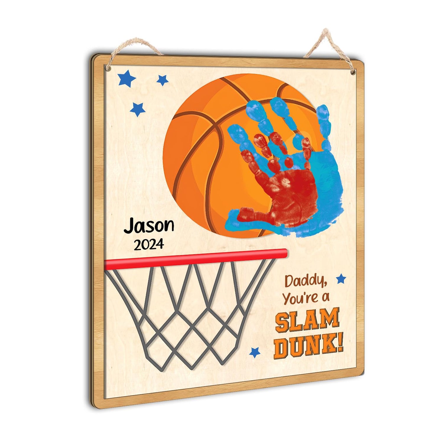 DIY Basketball Daddy Handprints Sign, Custom Handprint Keepsake Slam Dunk, Personalized Basketball Sign, DIY Kids Craft, Childre